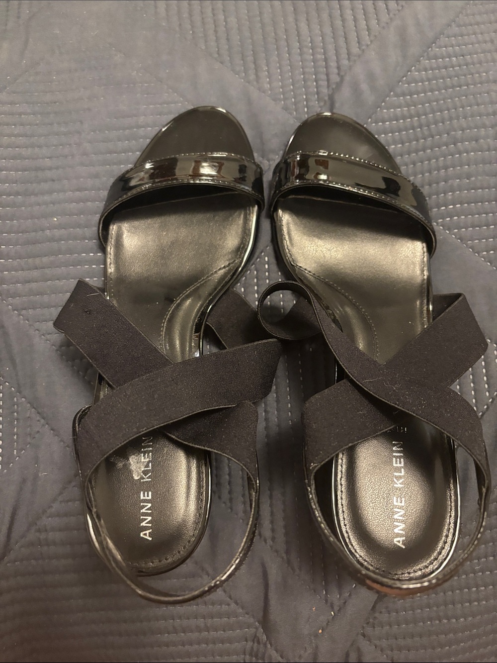 Anne Klein Black Patent & Elastic Crisscross Sandals